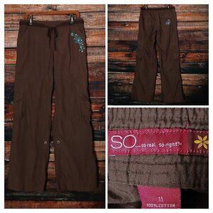 SO Vintage Cargo Pants 11 Brown Baggy Wide Leg Embroidered Beaded Convertible